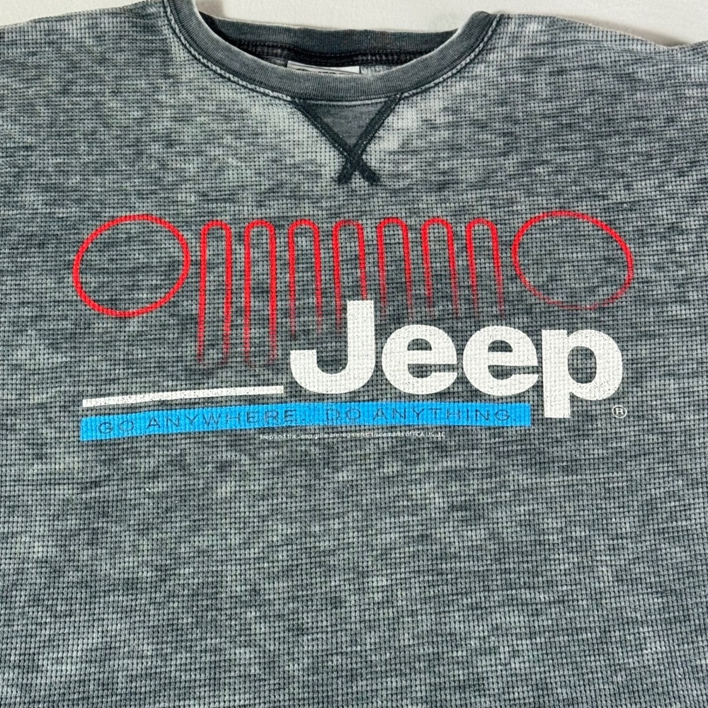 Jedco Jeep Graphic Thermal Shirt Mens 2X Gray Acid Wash Long Sleeve Waffle Knit